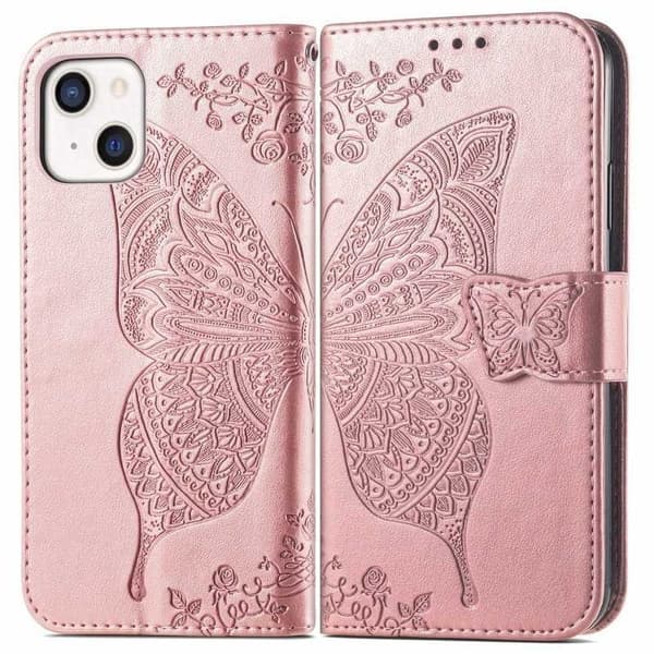 iPhone 14 Plus Pung etui PU-Læder 4-RUMMET Motiv Sommerfugl