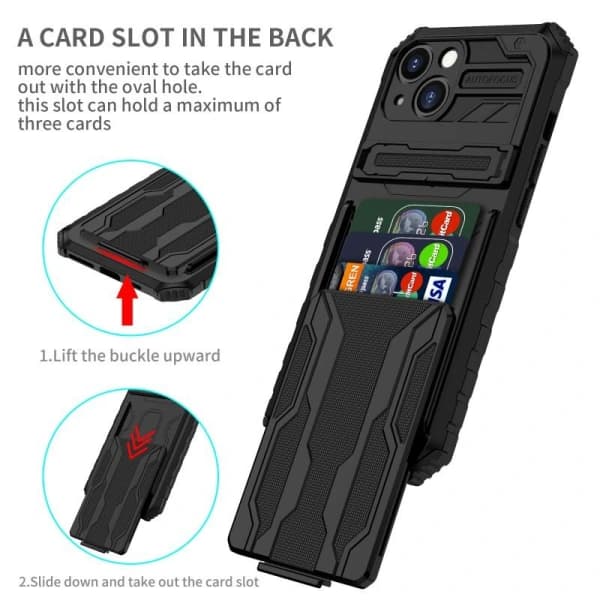 Iphone 14  Fodral l med 2 kreditkortshållare -Anti-Shock Armor Kickstand