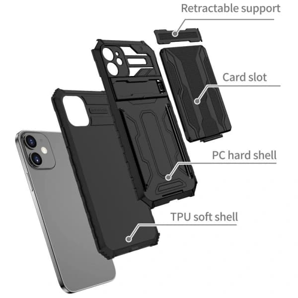 Iphone 14  PLUS Cover / etui med 2kreditkortholdere-Anti-Shock Armor Kickstand