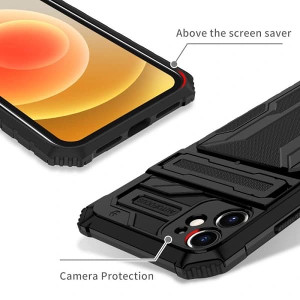 Iphone 14  PLUS Cover / etui med 2kreditkortholdere-Anti-Shock Armor Kickstand
