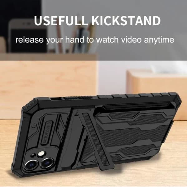 Iphone 14  PLUS Cover / etui med 2kreditkortholdere-Anti-Shock Armor Kickstand