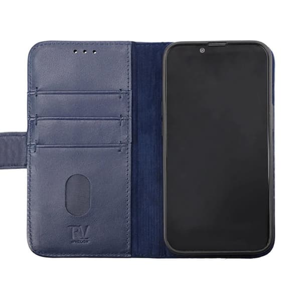 iPhone 14 Pro Plånboksfodral Läder Rvelon - Blå