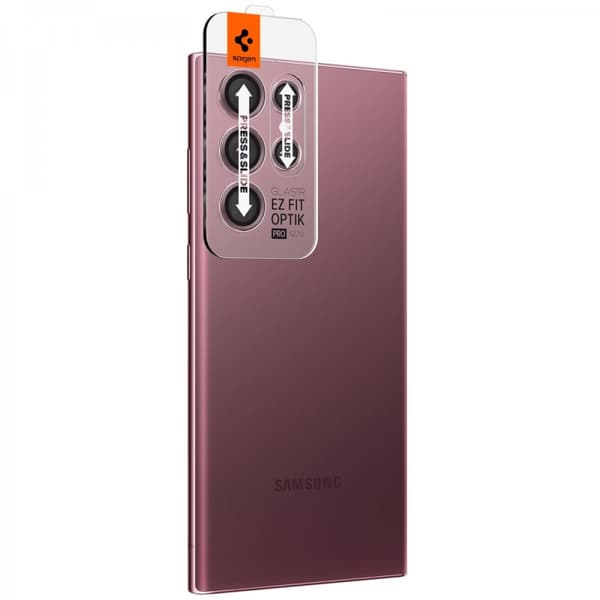 Spigen Samsung Galaxy S22 Ultra Kamerabeskytter GLAS.tR EZ Fit Optik Pro 2-pak Burgundy