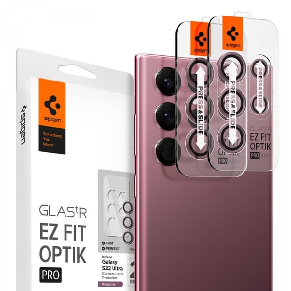 Spigen Samsung Galaxy S22 Ultra Kamerabeskytter GLAS.tR EZ Fit Optik Pro 2-pak Burgundy