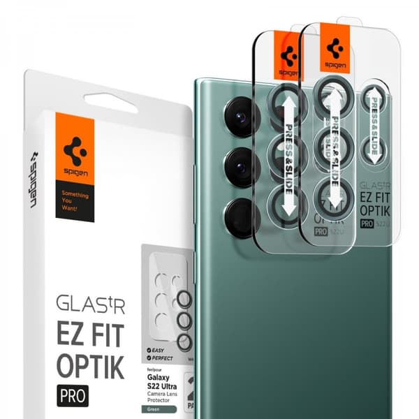 Spigen Samsung Galaxy S22 Ultra Kamerabeskytter GLAS.tR EZ Fit Optik Pro 2-pak Grøn