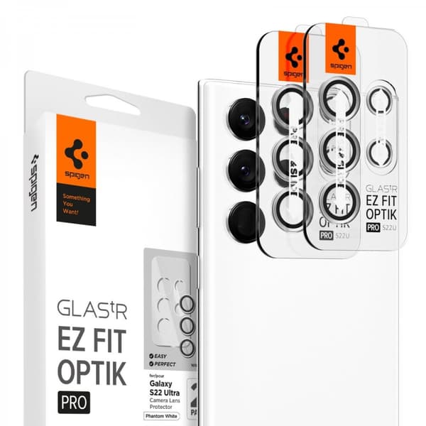 Spigen Samsung Galaxy S22 Ultra Kameran suoja GLAS.tR EZ Fit Optik Pro 2-pakkaus Phantom White