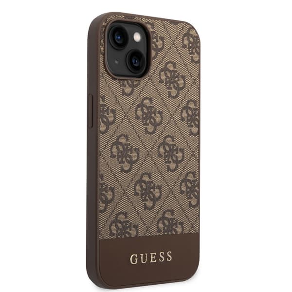 Guess iPhone 14 Plus Kuori Bottom Stripe Metal Logo Ruskea