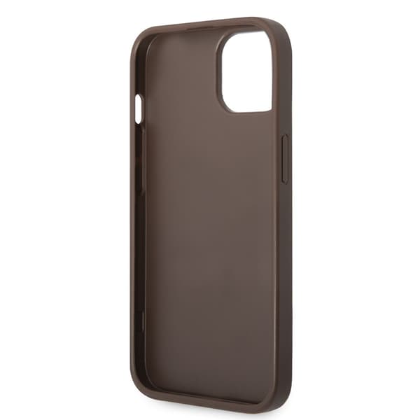 Guess iPhone 14 Plus Kuori Bottom Stripe Metal Logo Ruskea