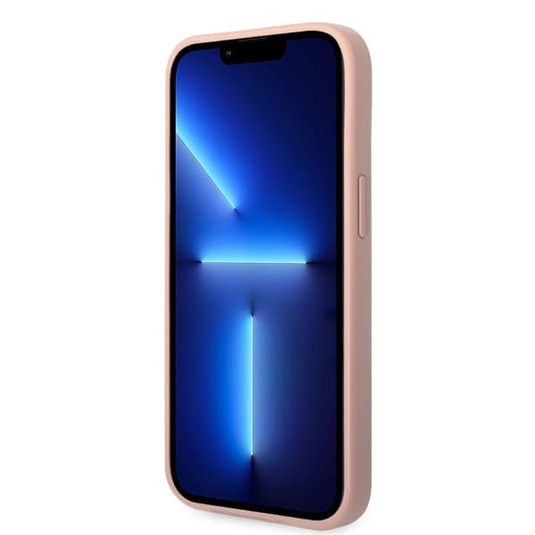 Guess iPhone 14 Plus Cover Saffiano Metal Logo Stripes Lyserød