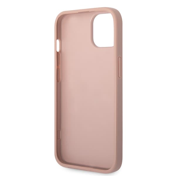 Guess iPhone 14 Plus Cover Saffiano Metal Logo Stripes Lyserød