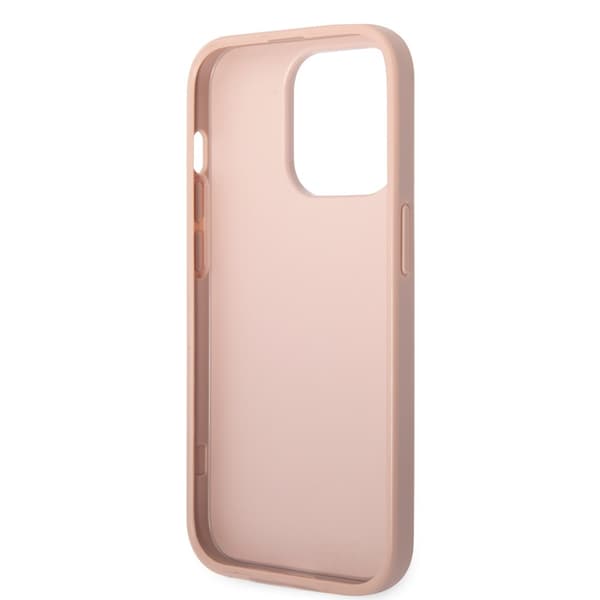 Guess iPhone 14 Pro Kuori Saffiano Metal Logo Stripes Vaaleanpunainen