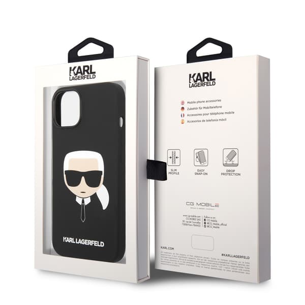 Karl Lagerfeld iPhone 14 Plus Kuori Liquid Silicone Karl MagSafe Musta