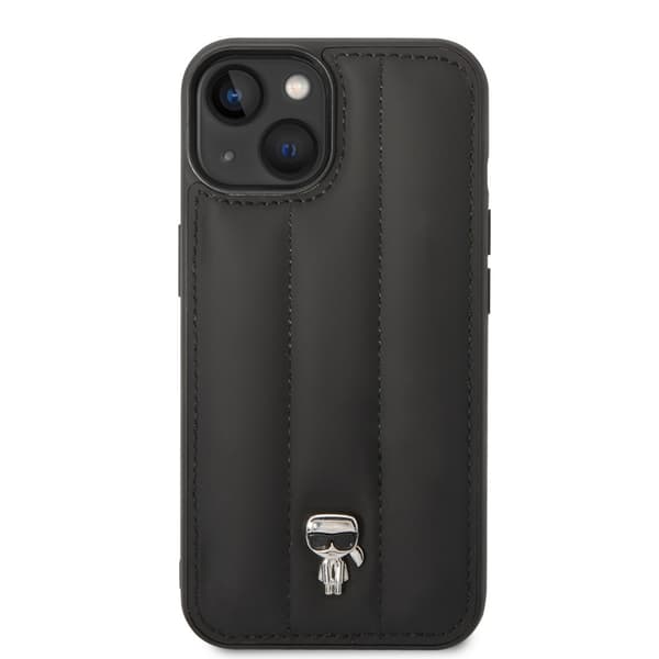 Karl Lagerfeld iPhone 14 Kuori Quilted Nylon Puffy Case Ikonik Pin Musta