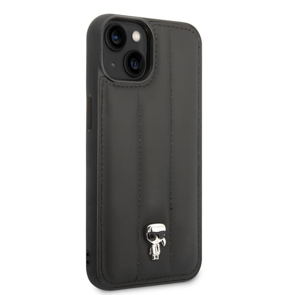 Karl Lagerfeld iPhone 14 Kuori Quilted Nylon Puffy Case Ikonik Pin Musta