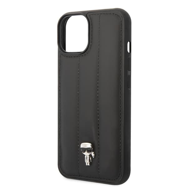 Karl Lagerfeld iPhone 14 Kuori Quilted Nylon Puffy Case Ikonik Pin Musta