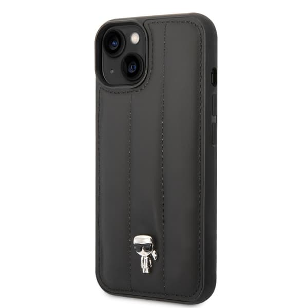 Karl Lagerfeld iPhone 14 Kuori Quilted Nylon Puffy Case Ikonik Pin Musta