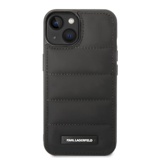 Karl Lagerfeld iPhone 14 Plus Kuori Quilted Nylon Puffy Case Logo Plate Musta