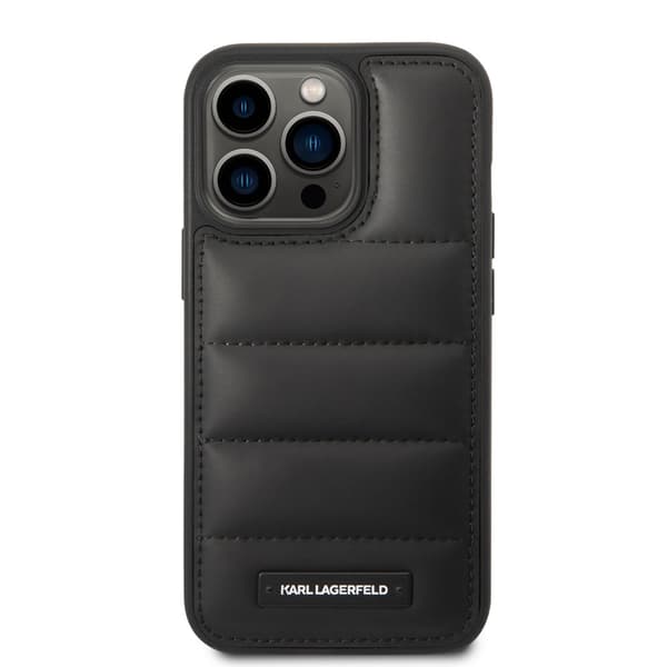 Karl Lagerfeld iPhone 14 Pro Cover Quilted Nylon Puffy Case Logo Plate Sort