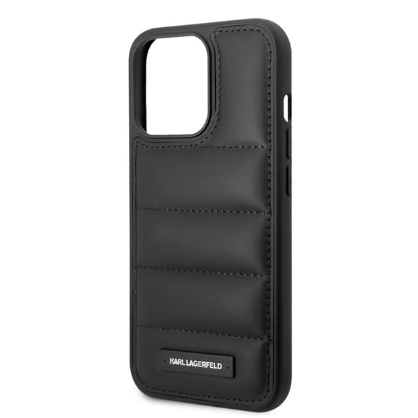 Karl Lagerfeld iPhone 14 Pro Cover Quilted Nylon Puffy Case Logo Plate Sort