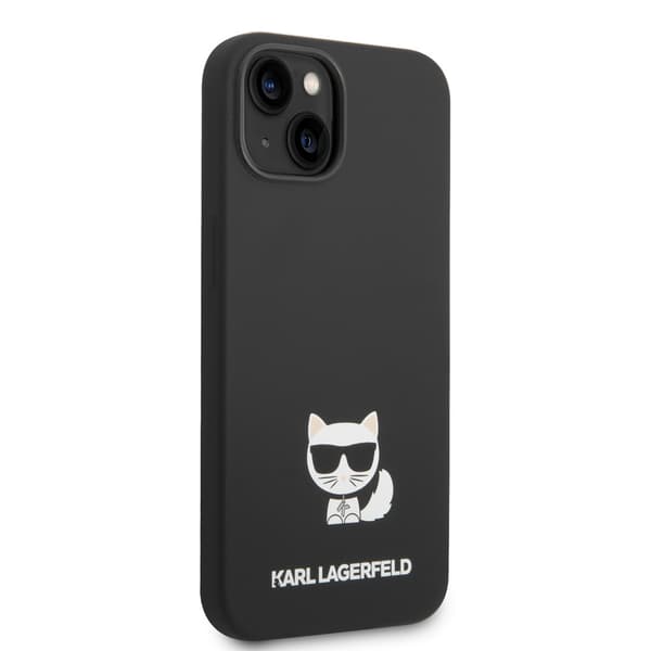 Karl Lagerfeld iPhone 14 Plus Kuori Liquid Silicone Choupette Musta