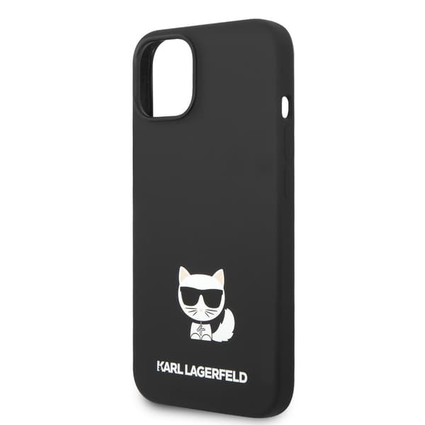 Karl Lagerfeld iPhone 14 Plus Kuori Liquid Silicone Choupette Musta