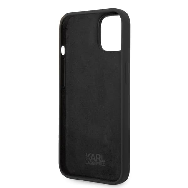 Karl Lagerfeld iPhone 14 Plus Kuori Liquid Silicone Choupette Musta