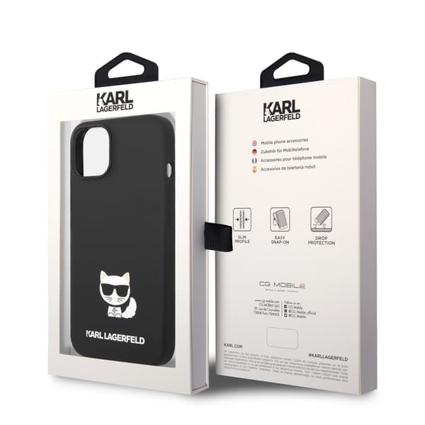 Karl Lagerfeld iPhone 14 Plus Kuori Liquid Silicone Choupette Musta