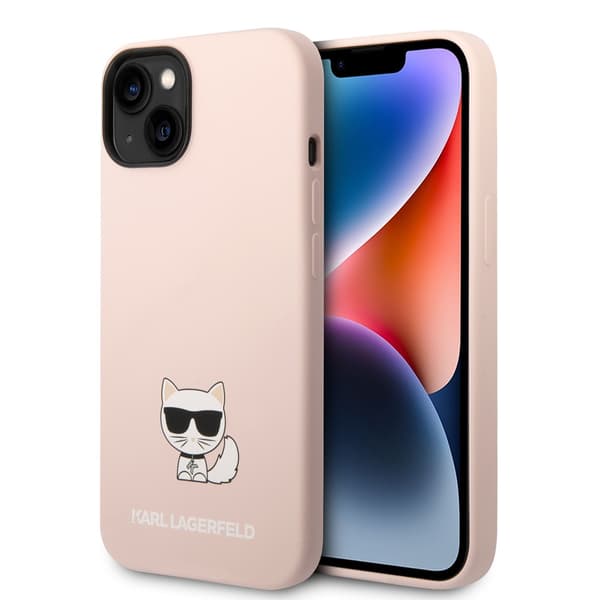 Karl Lagerfeld iPhone 14 Plus Kuori Liquid Silicone Choupette Vaaleanpunainen