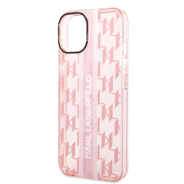 Karl Lagerfeld iPhone 14 Skal Monogram Vertical Stripe Rosa