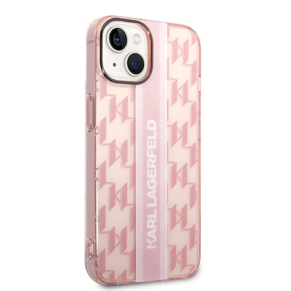 Karl Lagerfeld iPhone 14 Plus Kuori Monogram Vertical Stripe Vaaleanpunainen