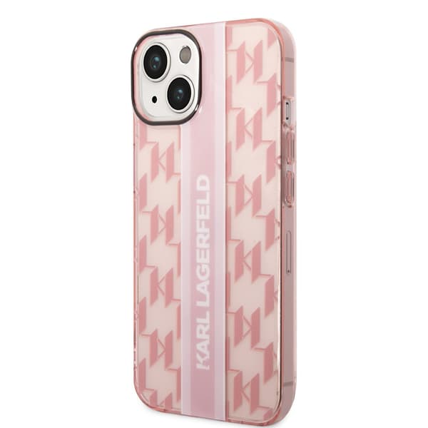 Karl Lagerfeld iPhone 14 Plus Kuori Monogram Vertical Stripe Vaaleanpunainen