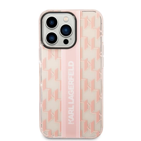 Karl Lagerfeld iPhone 14 Pro Kuori Monogram Vertical Stripe Vaaleanpunainen