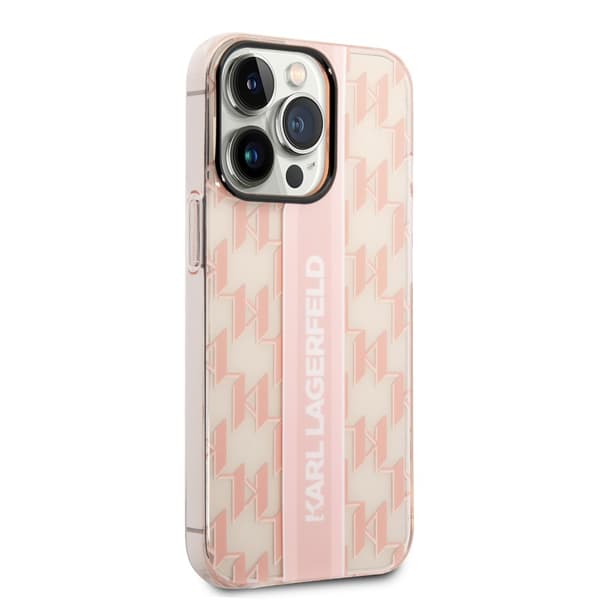 Karl Lagerfeld iPhone 14 Pro Kuori Monogram Vertical Stripe Vaaleanpunainen