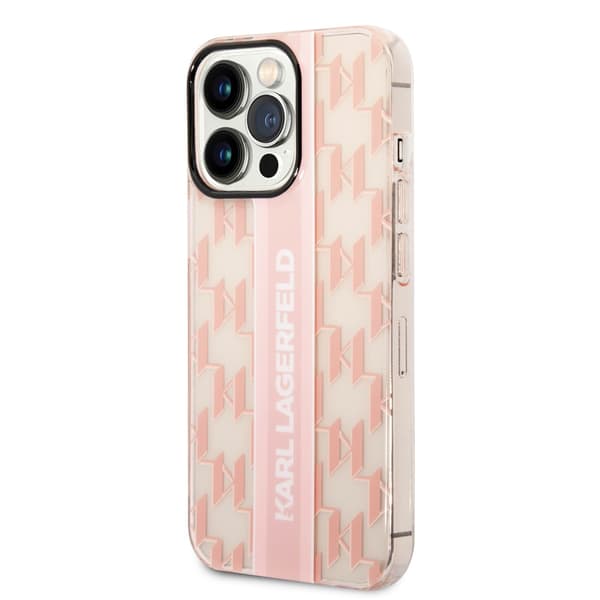 Karl Lagerfeld iPhone 14 Pro Max Cover Monogram Vertical Stripe Lyserød