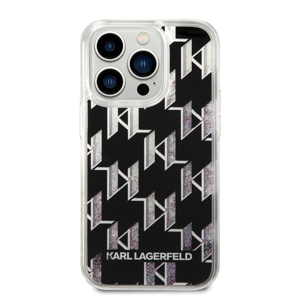 Karl Lagerfeld iPhone 14 Pro Skal Liquid Glitter Monogram Svart