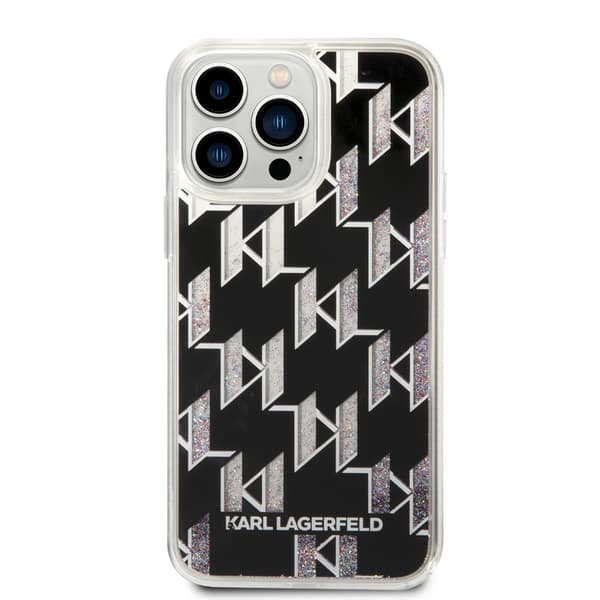 Karl Lagerfeld iPhone 14 Pro Max Kuori Liquid Glitter Monogram Musta