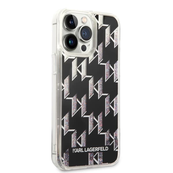 Karl Lagerfeld iPhone 14 Pro Max Kuori Liquid Glitter Monogram Musta