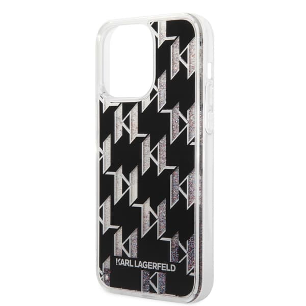 Karl Lagerfeld iPhone 14 Pro Max Kuori Liquid Glitter Monogram Musta