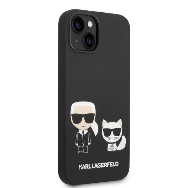 Karl Lagerfeld iPhone 14 Plus Kuori Liquid Silicone Karl & Choupette Musta