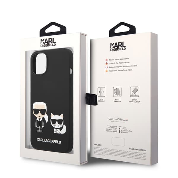 Karl Lagerfeld iPhone 14 Plus Kuori Liquid Silicone Karl & Choupette Musta