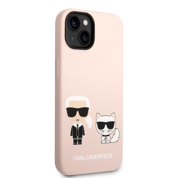 Karl Lagerfeld iPhone 14 Kuori Liquid Silicone Karl & Choupette Vaaleanpunainen