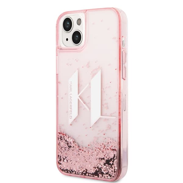Karl Lagerfeld iPhone 14 Plus Cover Liquid Glitter Big Logo Lyserød