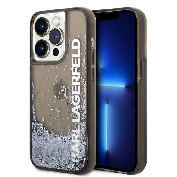 Karl Lagerfeld iPhone 14 Pro Cover Liquid Glitter Translucent Sort