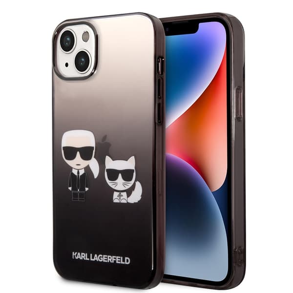 Karl Lagerfeld iPhone 14 Plus Kuori Karl & Choupette Gradient Musta
