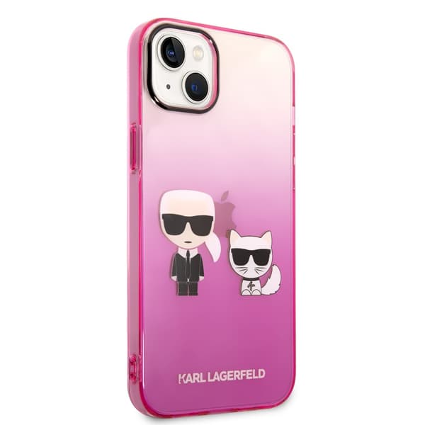 Karl Lagerfeld iPhone 14 Plus Kuori Karl & Choupette Gradient Vaaleanpunainen
