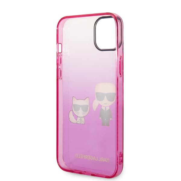 Karl Lagerfeld iPhone 14 Plus Kuori Karl & Choupette Gradient Vaaleanpunainen