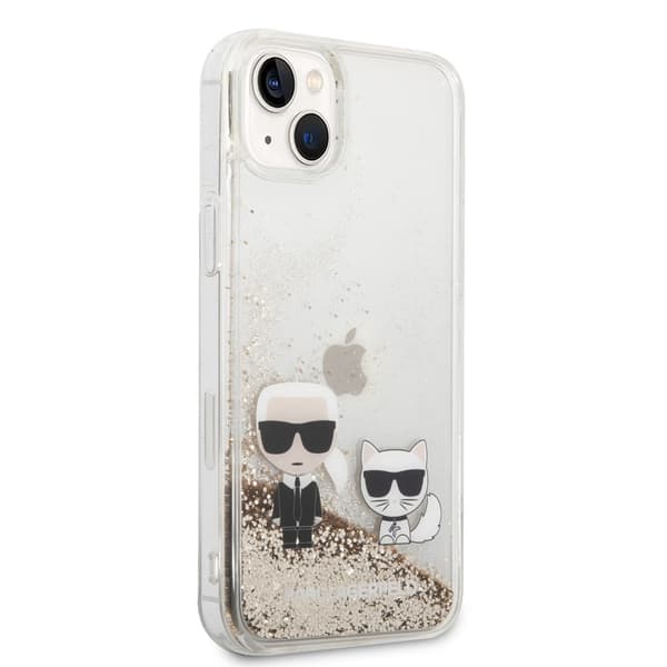 Karl Lagerfeld iPhone 14 Plus Skal Liquid Glitter Karl & Choupette Guld