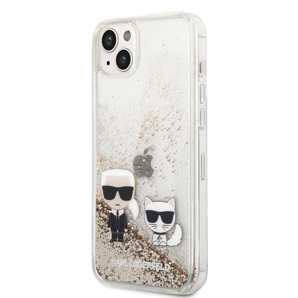 Karl Lagerfeld iPhone 14 Plus Skal Liquid Glitter Karl & Choupette Guld