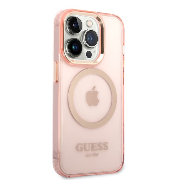 Guess iPhone 14 Pro Max Kuori Translucent MagSafe Vaaleanpunainen
