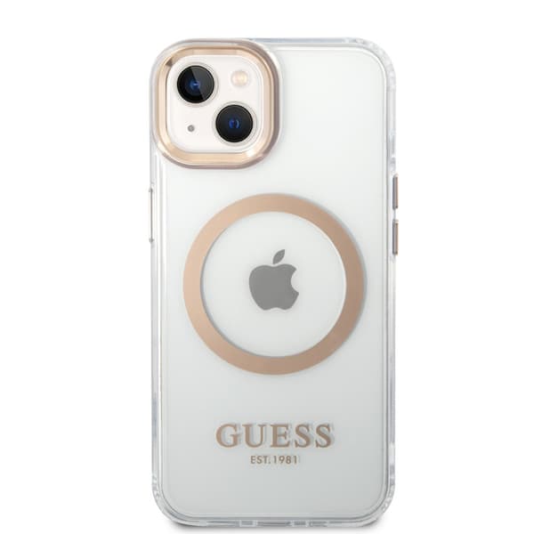 Guess iPhone 14 Kuori Transparent MagSafe Kulta Läpinäkyvä